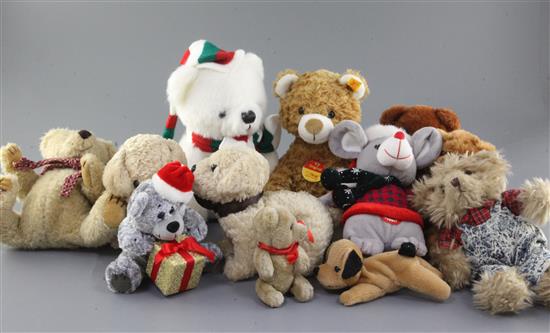 Twelve collectors bears, tallest 11in.